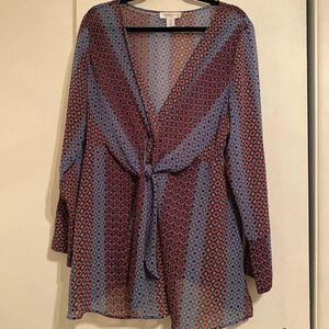 Motherhood Multi Colored Boho Front Tie Knot Pull-On Tunic Top Women’s Size XL